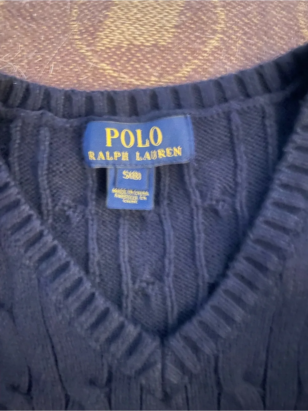 Ralph Lauren Navy Cable-Knit V-Neck Sweater Vest with Red Pony